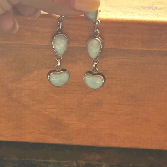 Sterling Silver Drop Earrings with three bales Larimar stones - Picture 7 of 7